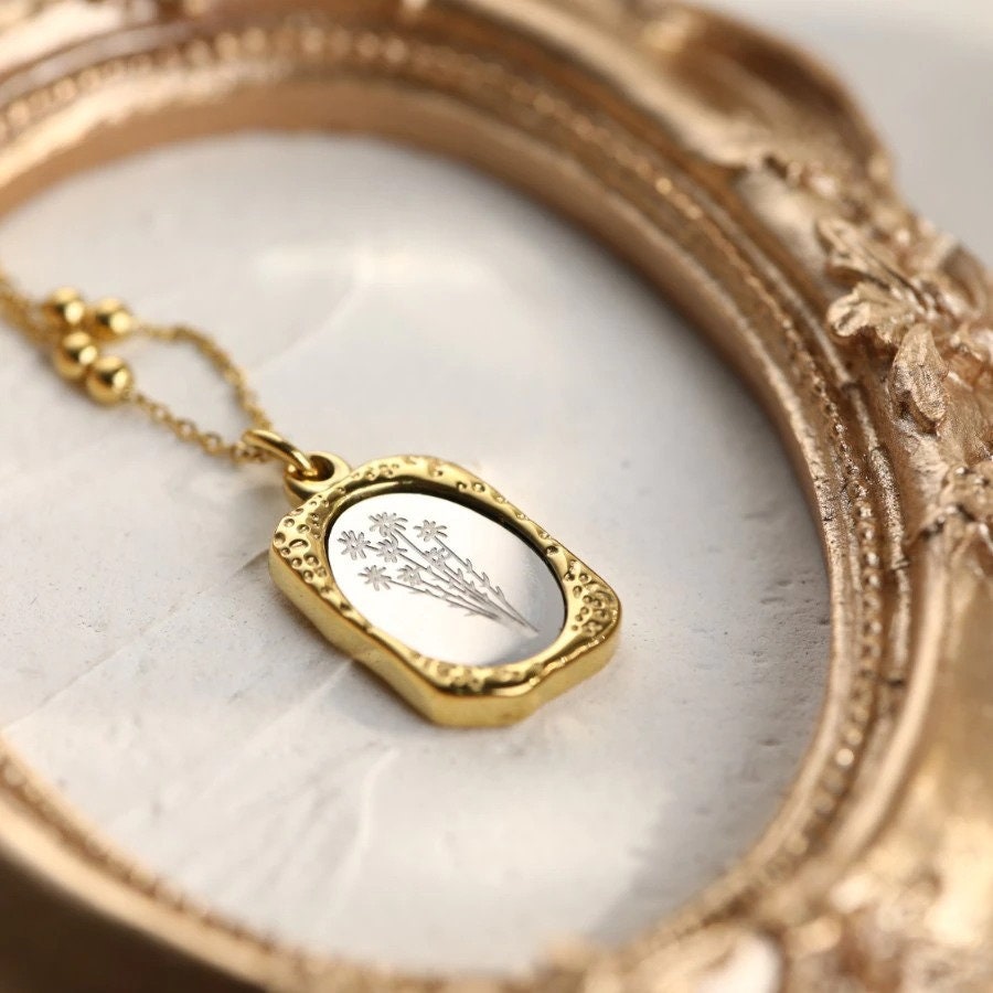 Birth Flower Charm Pendant, 18K Gold Flower Month Necklace, Delicate Flower Month Necklace for Women, Gift for Her