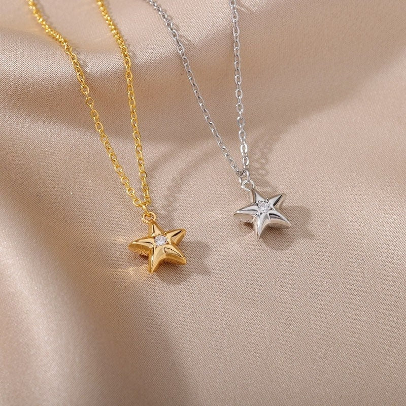 Cute Star Necklace, 18K Gold Star Necklace, Punk Star Fashion Necklace for Women, Gift for Her