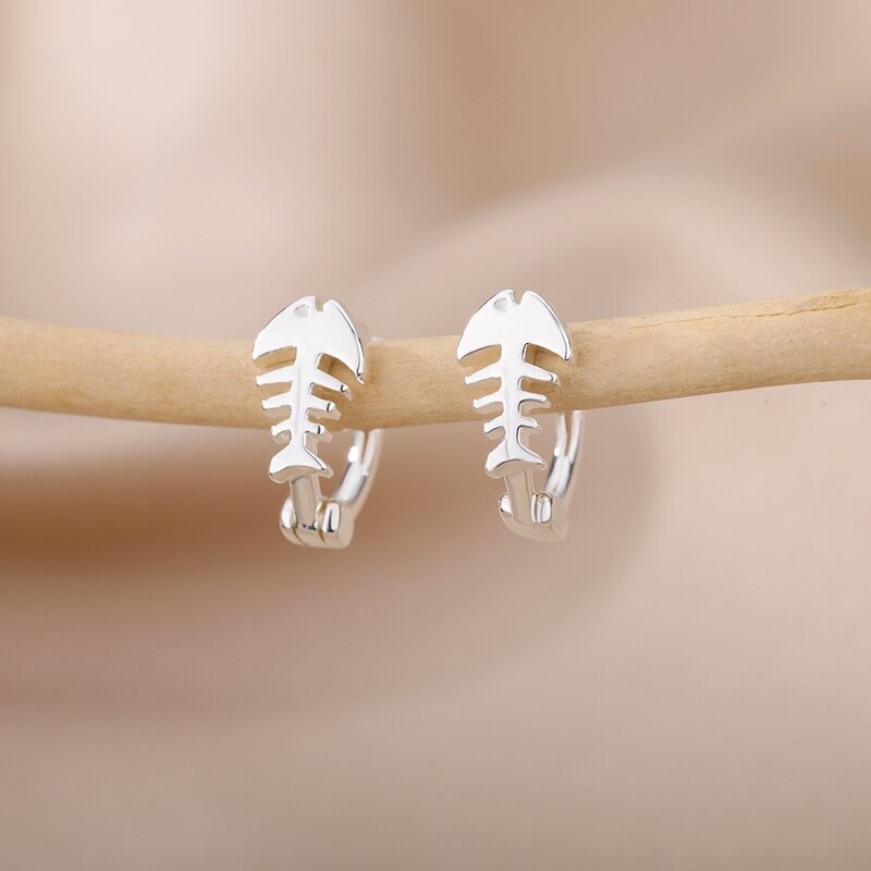 Punk Bones Earrings, Cute Fish Bones Earrings, 18K Gold Bones Earrings, Punk Fashion for Women, Gift for Her