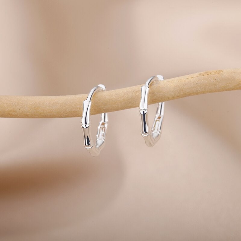 Bamboo Hoop Earrings, 18K Gold Hoop Earrings, Bamboo Hippie Earrings for Women, Gift for Her
