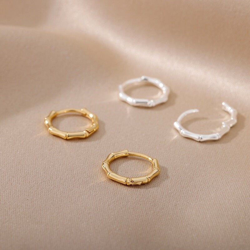 Bamboo Hoop Earrings, 18K Gold Hoop Earrings, Bamboo Hippie Earrings for Women, Gift for Her