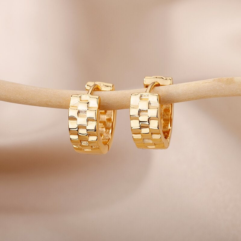 Link Hoop Earrings, 18K Gold Hoop Earrings, Scallop Link Earrings, Fashion Earrings for Women, Gift for Her