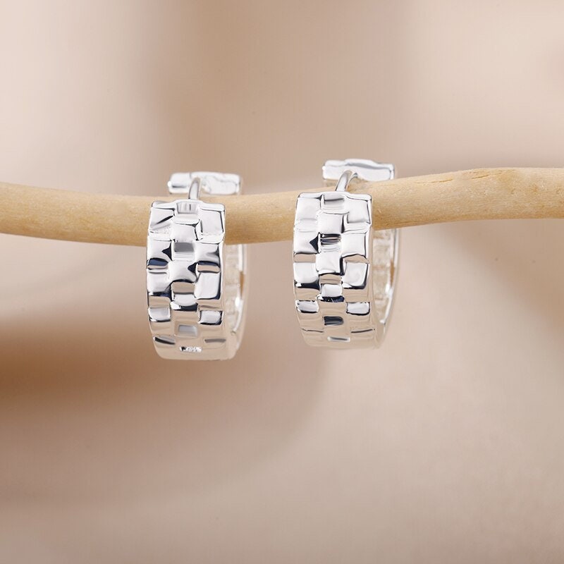 Link Hoop Earrings, 18K Gold Hoop Earrings, Scallop Link Earrings, Fashion Earrings for Women, Gift for Her