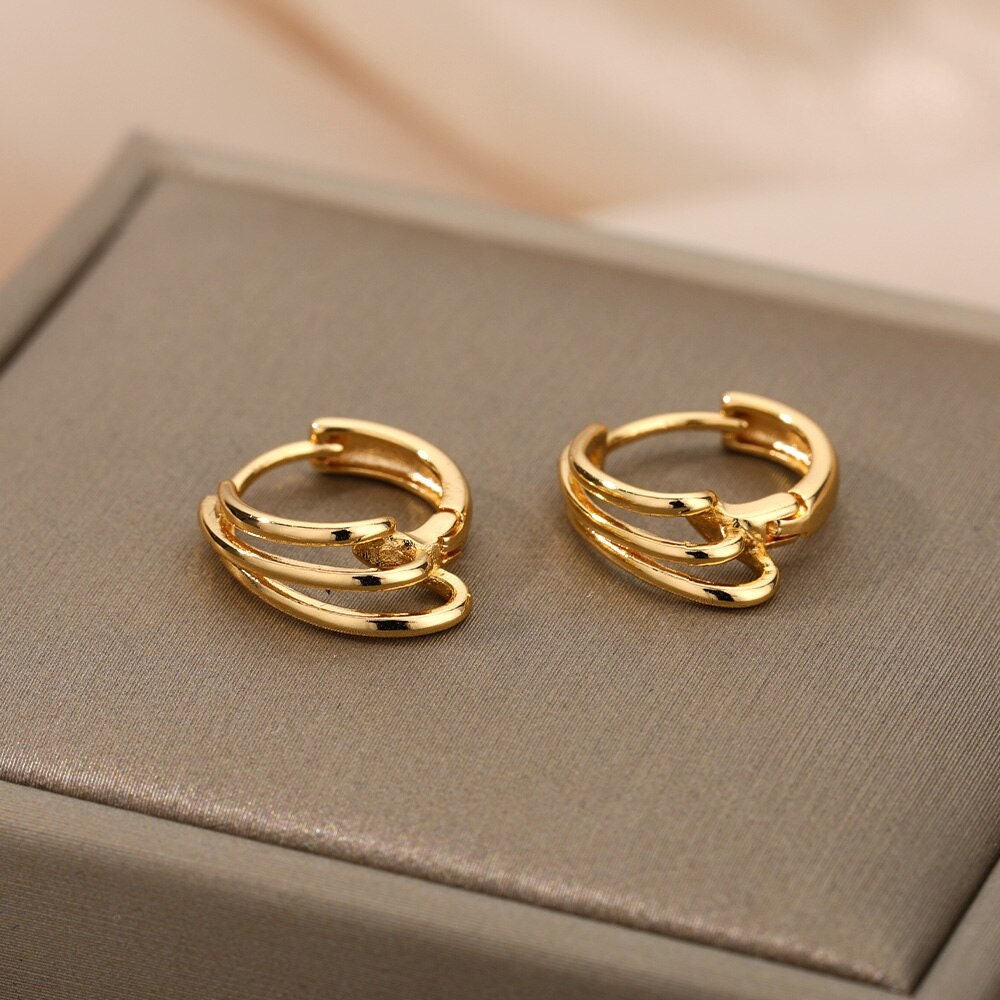 Layered Hoop Earrings, 18K Gold Hoop Earrings, Punk Fashion Earrings for Women, Gift for Her