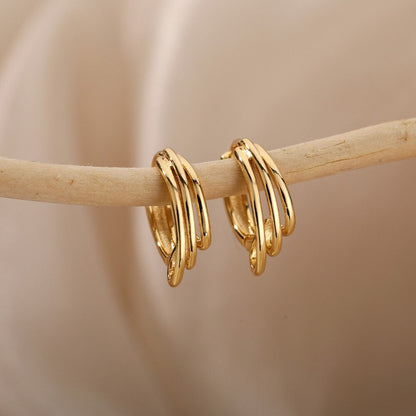 Layered Hoop Earrings, 18K Gold Hoop Earrings, Punk Fashion Earrings for Women, Gift for Her