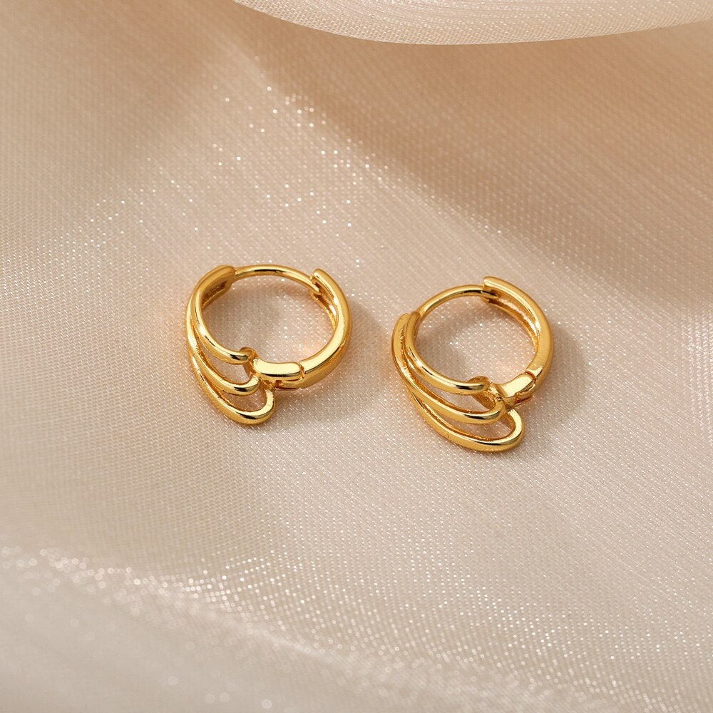 Layered Hoop Earrings, 18K Gold Hoop Earrings, Punk Fashion Earrings for Women, Gift for Her