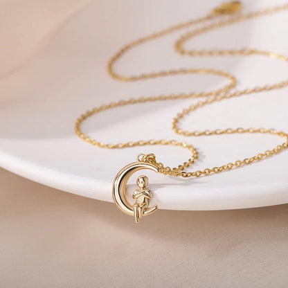 Cute Moon Necklace, 18K Gold Baby Moon Charm, Moon Necklace for Women, Gift for Her