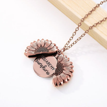 18K Gold Sunflower Necklace, You Are My Sunshine Locket Pendant, Dainty Locket Charm Necklace for Women, Gift for Her