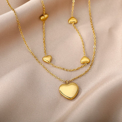 18K Gold Heart Necklace, Layering Necklace, Gold Heart Charm, Punk Fashion Necklace for Women, Gift for Her