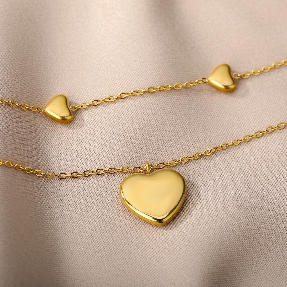 18K Gold Heart Necklace, Layering Necklace, Gold Heart Charm, Punk Fashion Necklace for Women, Gift for Her