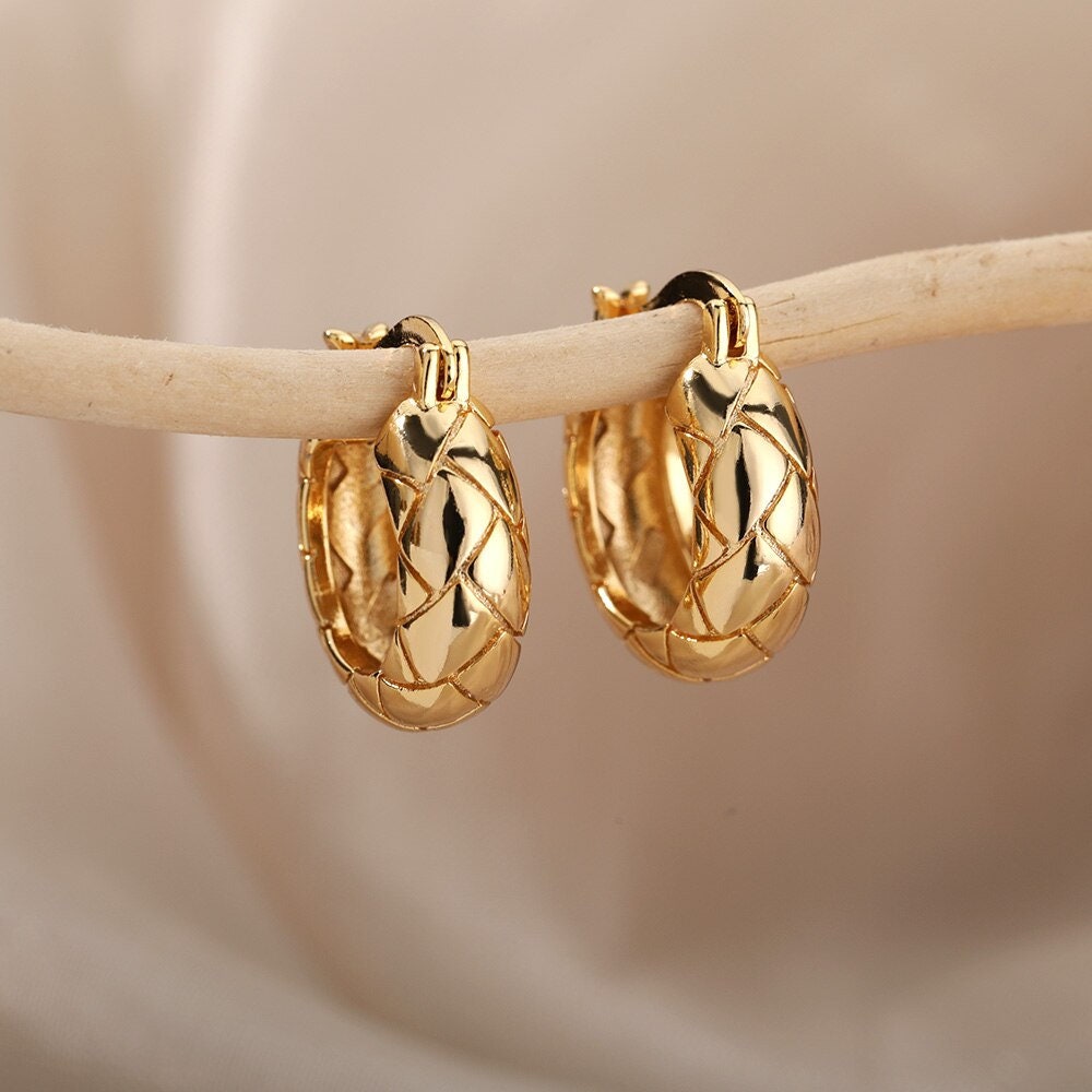 Snake Pattern Earrings, 18K Gold Snakeskin Hoop Earrings, Punk Fashion Earrings for Women, Gift for Her