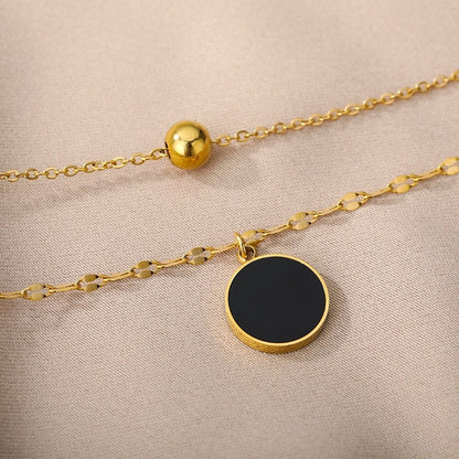 Dainty Black Charm Necklace, 18K Gold Black Coin Necklace, Punk Fashion Necklace for Women, Gift for Her