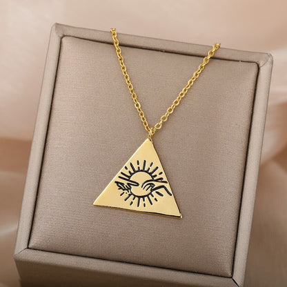 18K Gold Triangle Necklace, Triangle Charm Pendant, Christian Necklace for Women, Gift for Her