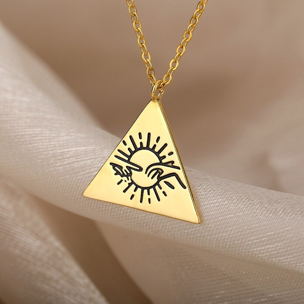 18K Gold Triangle Necklace, Triangle Charm Pendant, Christian Necklace for Women, Gift for Her