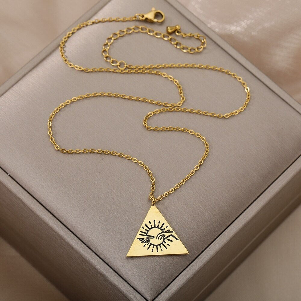 18K Gold Triangle Necklace, Triangle Charm Pendant, Christian Necklace for Women, Gift for Her