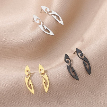 Tribal Drop Earrings, 18K Gold Tribal Style Earrings, Tribal Symbol Earrings for Women, Gift for Her