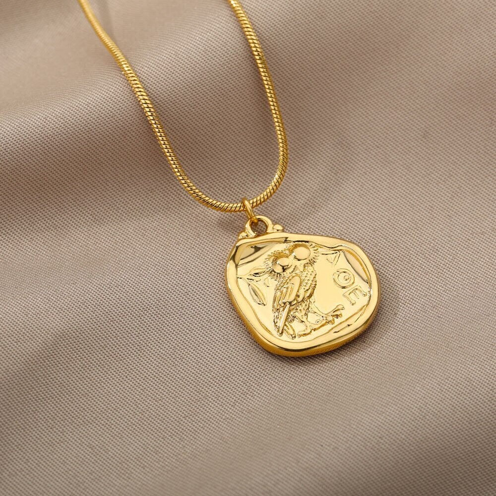 18K Gold Owl Charm Necklace, Wise Owl Pendant, Gold Owl Necklace for Women, Gift for Her