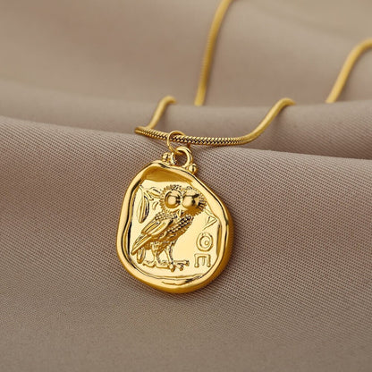 18K Gold Owl Charm Necklace, Wise Owl Pendant, Gold Owl Necklace for Women, Gift for Her