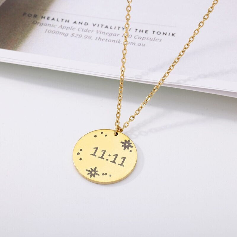 Angel Number 11:11 Coin Pendant, 18K Gold Angel Number Charm, Angel Number Necklace for Women, Gift for Her