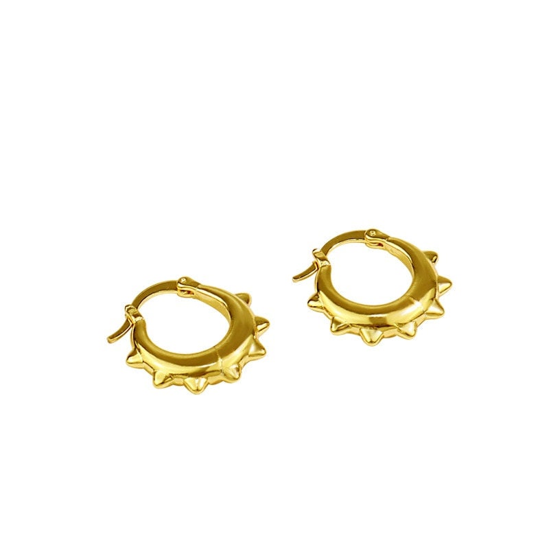 Punk Spiked Earrings, 18K Gold Spike Earrings, Spike Hoop Earrings, Punk Fashion Earrings for Women, Gift for Her