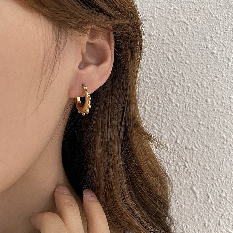 Punk Spiked Earrings, 18K Gold Spike Earrings, Spike Hoop Earrings, Punk Fashion Earrings for Women, Gift for Her