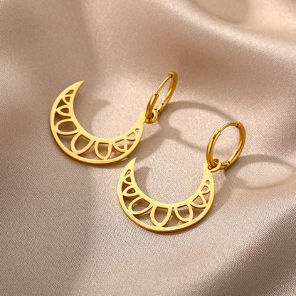 Moon Drop Earrings, 18K Gold Moon Hoop Earrings, Celestial Earrings for Women, Gift for Her