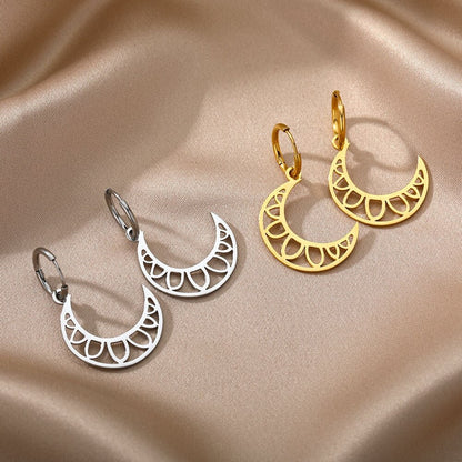 Moon Drop Earrings, 18K Gold Moon Hoop Earrings, Celestial Earrings for Women, Gift for Her