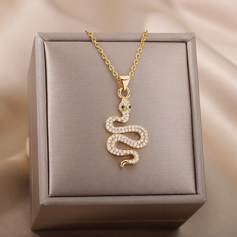 Punk Snake Charm, 18K Gold Snake Necklace, Punk Fashion Necklace for Women, Gift for Her