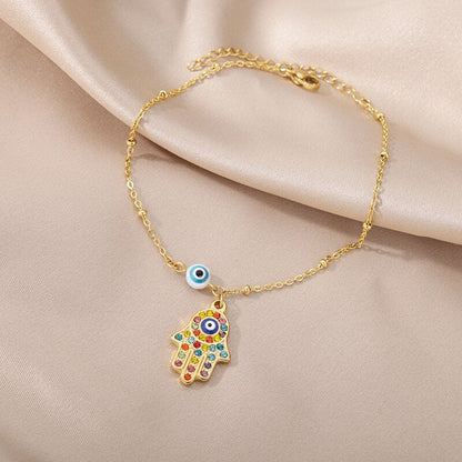 18K Gold Evil Eye Bracelet, Gothic Evil Eye, Fatima Bracelet, Hamsa Bracelet for Women, Gift for Her