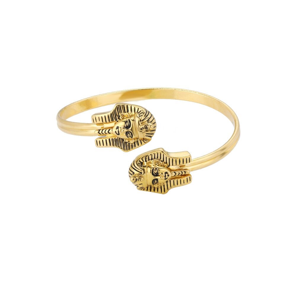 18K Gold Egyptian Bangle, Gold Pharaoh Head Bangle, Gold Egyptian Bracelet for Women, Gift for Her