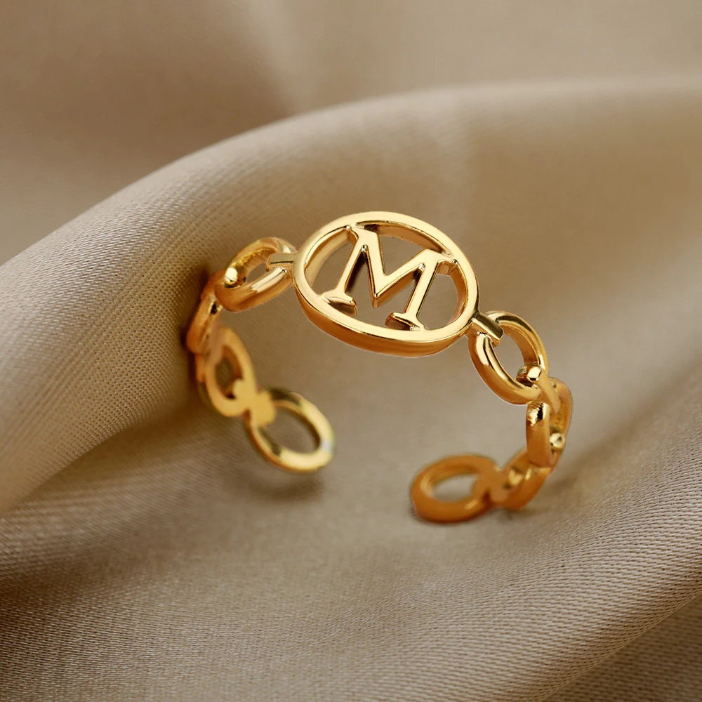 Dainty Initial Ring, 18K Gold Initial Ring, Gold Letter Ring, Custom Letter Fashion Ring for Women, Gift for Her