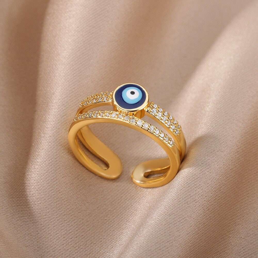 Gothic Evil Eye Ring, 18K Gold Evil Eye Ring, Evil Eye Ring, Crystal Evil Eye Ring, Evil Eye Wrap Ring, Gift for Her