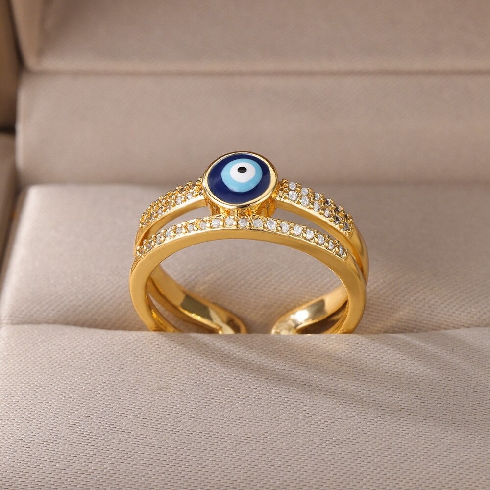 Gothic Evil Eye Ring, 18K Gold Evil Eye Ring, Evil Eye Ring, Crystal Evil Eye Ring, Evil Eye Wrap Ring, Gift for Her