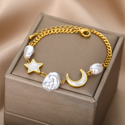 18K Gold Opal Bracelet, Good Moon Bracelet, Opal Moon Bracelet, Moon Bracelet for Women, Gift for Her