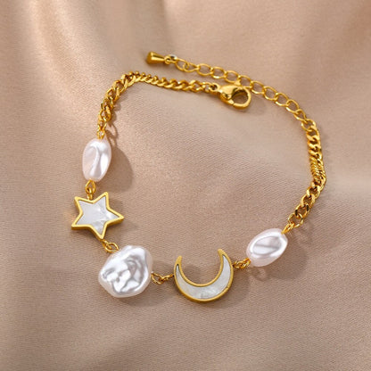 18K Gold Opal Bracelet, Good Moon Bracelet, Opal Moon Bracelet, Moon Bracelet for Women, Gift for Her