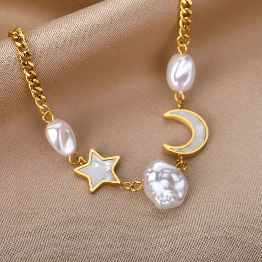 18K Gold Opal Bracelet, Good Moon Bracelet, Opal Moon Bracelet, Moon Bracelet for Women, Gift for Her