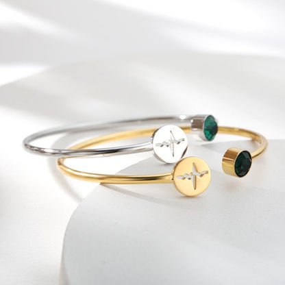 Birthstone Bangle, 18K Gold Birthstone Bracelet, Heart beat bracelet, Birthstone Bracelet for Women, Gift for Her