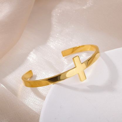 18K Gold Cross Bangle, Gold Jesus Bangle, Christian Bracelet, Christian Bangle for Women, Gift for Her