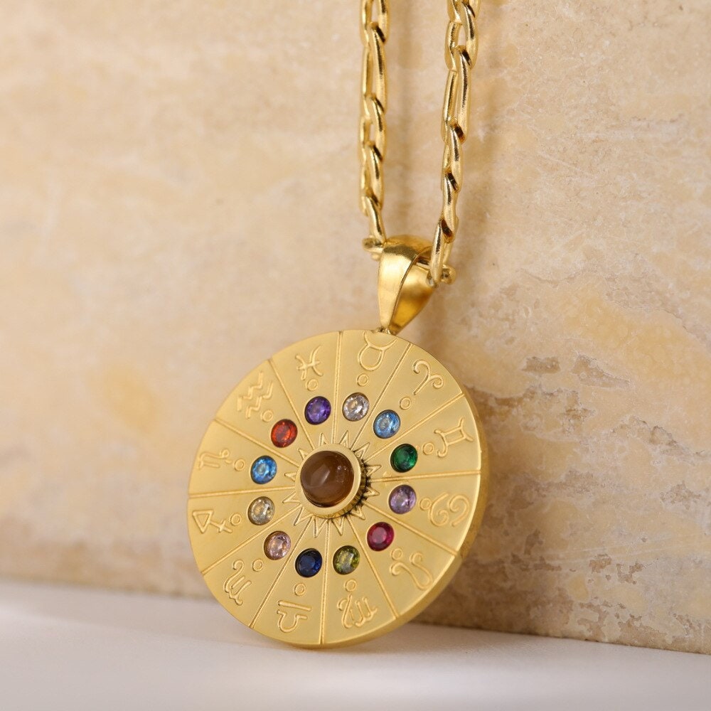18K Gold Horoscope Charm, Gold Horoscope Necklace, Constellation Fashion Necklace for Women, Gift for Her