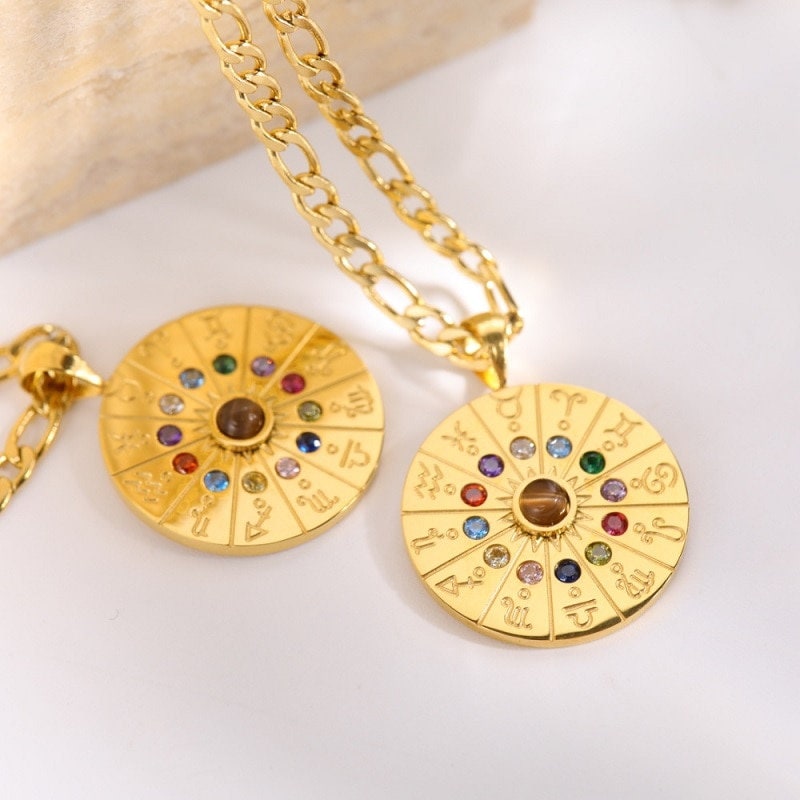 18K Gold Horoscope Charm, Gold Horoscope Necklace, Constellation Fashion Necklace for Women, Gift for Her