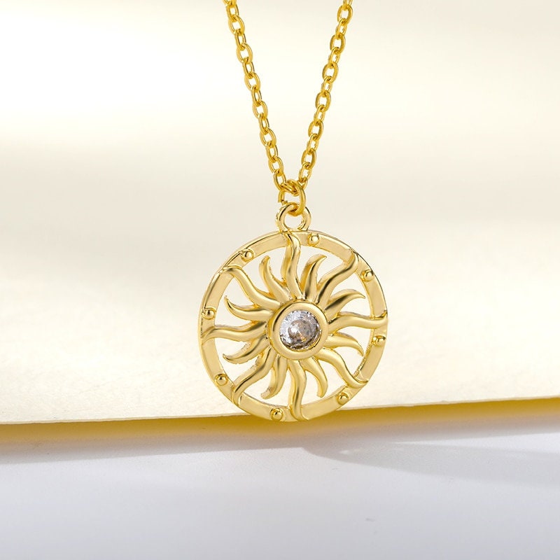 18K Gold Sun Charm Pendant, Gold Sun Necklace, Gothic Sun Necklace for Women, Gift for Her