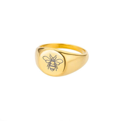 18K Gold Bee Ring, Dainty Bee Ring, Bee Signet Ring, Cute Bee Ring, Korean Fashion Ring for Women, Gift for Her