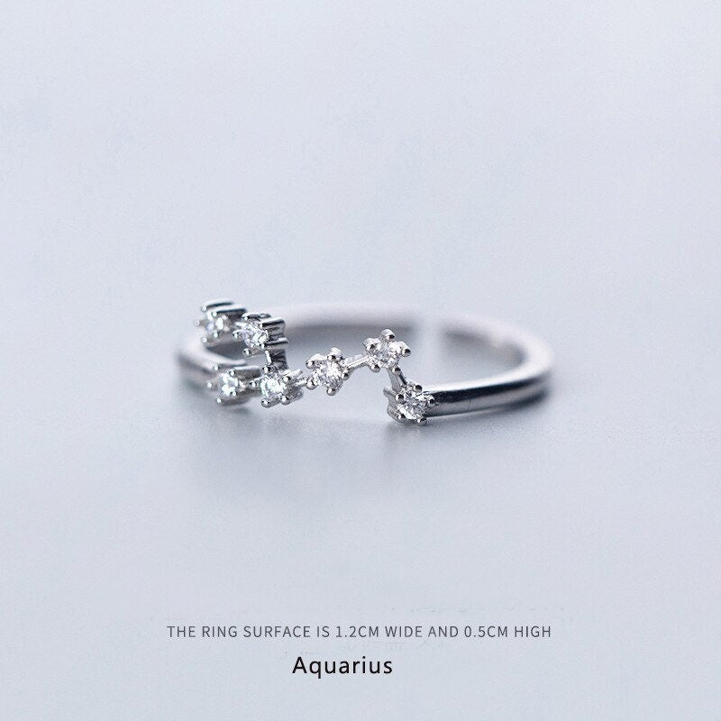 Horoscope Constellation Stars, Silver Stackable Ring, Zodiac Dainty Minimalist Jewelry, Delicate Handmade for Women, Gift for Her