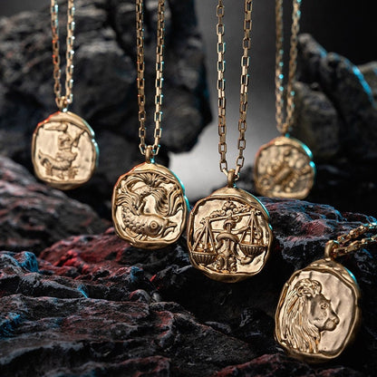 18K Gold Horoscope Coin Charm, Organic Horoscope Coin, Gold Horoscope Necklace, Constellation Necklace for Women, Gift for Her