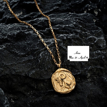 18K Gold Horoscope Coin Charm, Organic Horoscope Coin, Gold Horoscope Necklace, Constellation Necklace for Women, Gift for Her