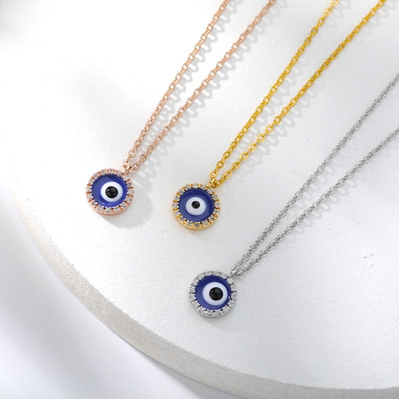 18K Gold Evil Eye Necklace, Blue Evil Eye, Gothic Evil Eye Fashion Necklace for Women, Gift for Her
