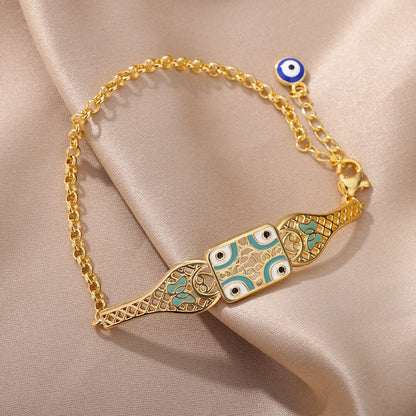18K Gold Plated Handmade Blue Evil Eye Charm Bracelet, Protection Evil Eye Turkish Evil Eye Chain Bracelet, Gift for Her