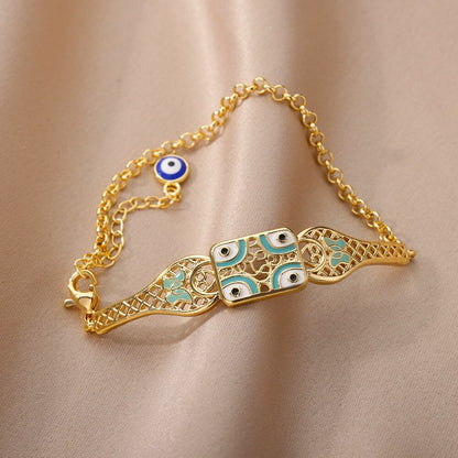 18K Gold Plated Handmade Blue Evil Eye Charm Bracelet, Protection Evil Eye Turkish Evil Eye Chain Bracelet, Gift for Her