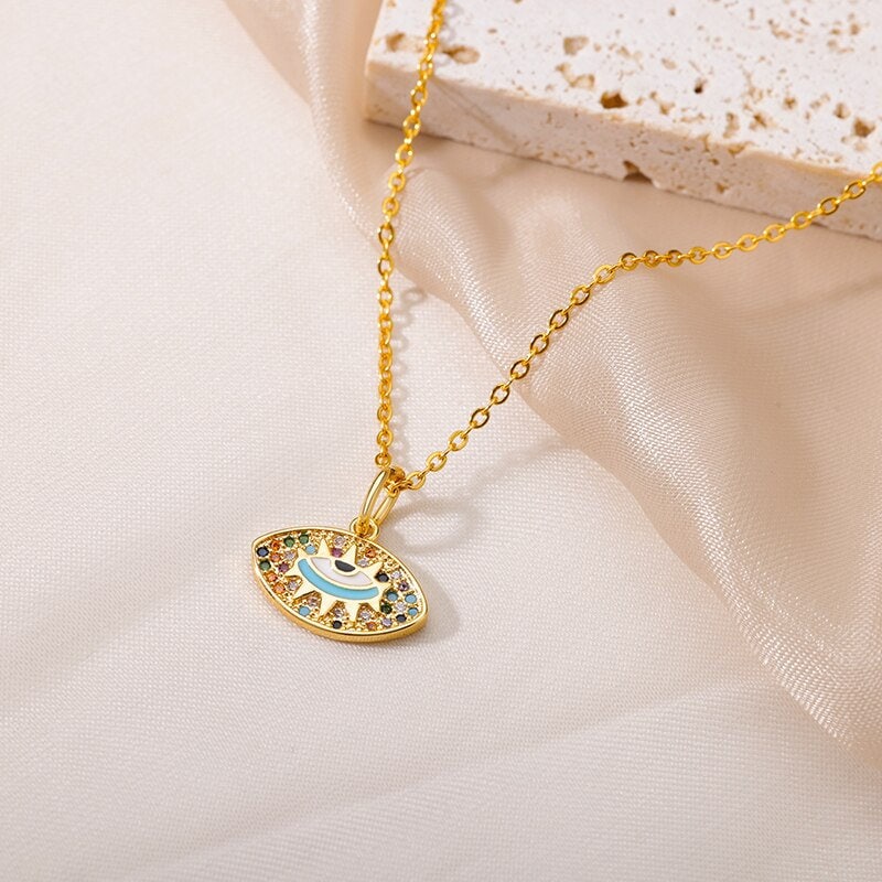 Evil Eye Charm, 18K Gold Evil Eye Necklace, Gothic Fashion Necklace for Women, Gift for Her