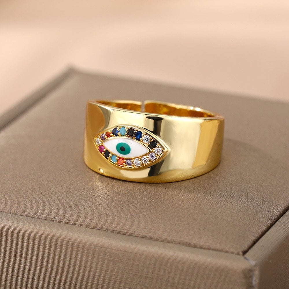 Evil Eye Ring, Protection Ring, 18K Gold Evil Eye Ring, Gold Protection Ring, Gothic Fashion Ring for Women, Gift for Her